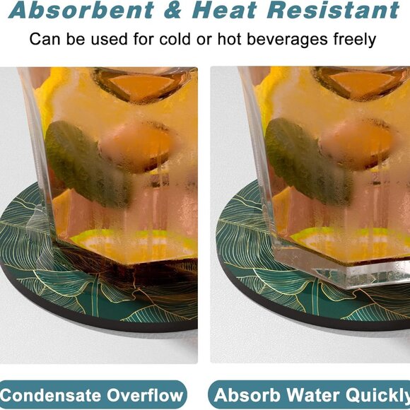 Coasters for Drinks, Set of 6 Cute Absorbent Rubber Drink Coasters for Cup with - Picture 4 of 7